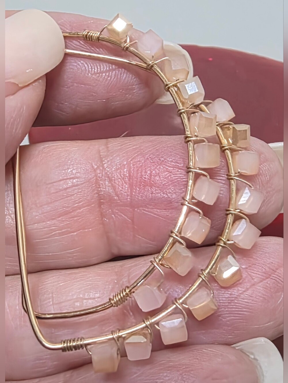 Versona D-Hoop Gold Wire Polished Adobe Rose Quartz Earrings